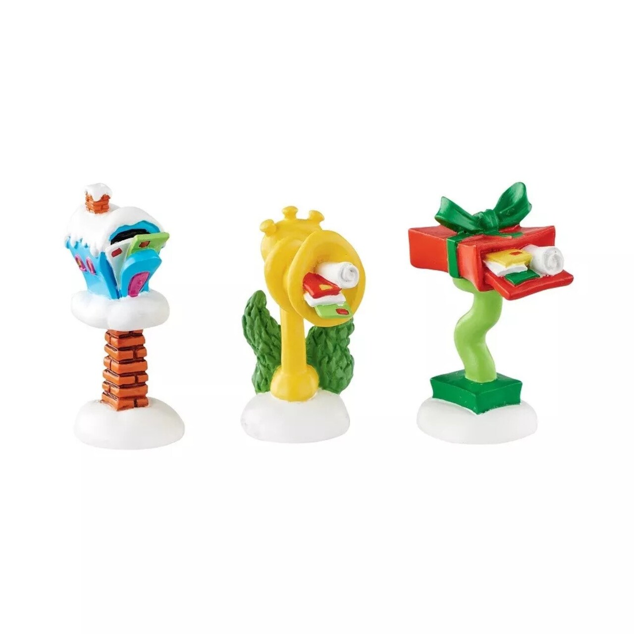 Kitcheniva Who-Ville Wacky Mailboxes Grinch Village Christmas Ornament Set of 3